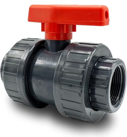 Baumaxxe PVC Kugelhahn 1 1/2 Zoll Innengewinde (G1 1/2) I Absperrhahn 2-Wege PN10 Verschraubung radial ausbaubar I Für AG-Fittinge Poolverrohrung Teich Aquaristik Entwässerung Bewässerung I bm038
