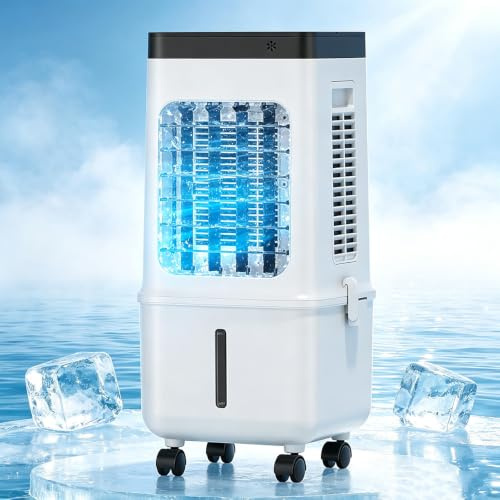 Ventilateur rafraîchisseur d'air par évaporation 3-en-1, Télécommande | Réservoir d'eau de 15 L, 3 vitesses,Minuterie de 7,5 h, oscillation à 90°,Rafraîchisseur d'air portable à eau, silencieux