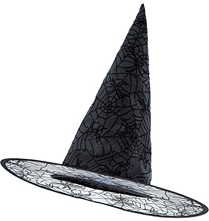 W WIDMANN MILANO Party Fashion 9426F - Hexen Hut, mit Spinnennetzmuster und Glitzer, Accessoire, Zubehör, Karneval, Halloween, Mottoparty