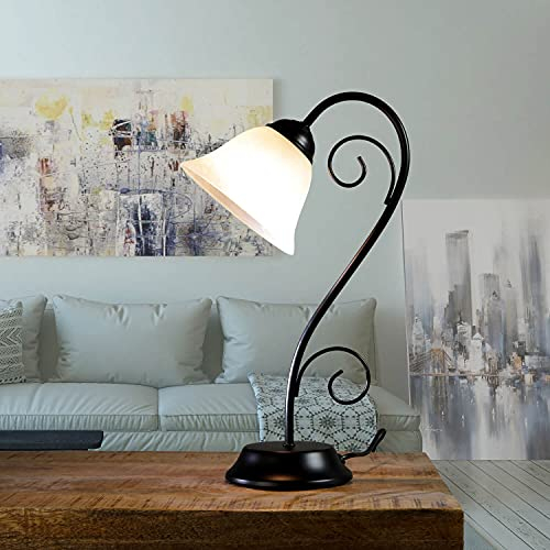 Lampe de table en métal verre noir blanc bureau chambre H:43 cm E14 non-éblouissant rustique lampe de bureau de chevet ATHEN