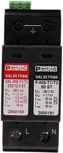 Phoenix Contact, 2800186, Überspannungsableiter, DIN-Schienen, 1-phasig, 250V ac 50kA VAL-MS-T1/T2 335/12.5/1+1-FM