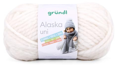 Gründl Alaska uni Wolle zum Stricken aus 80% Polyacryl, ecru | 20% Wolle, dicke Wolle 100 g