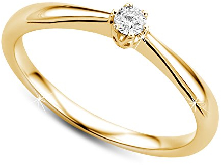 OROVI Ring für Damen Verlobungsring Gold Solitärring Diamantring 9 Karat (375) Brillianten 0.09crt GelbGold Ring mit Diamanten Ring Handgemacht in Italien