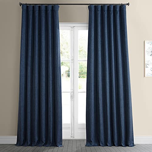 HPD Half Price Drapes Rideaux occultants en Faux Lin pour Chambre à Coucher, 127 x 304 cm, BOCH-LN1853-120 (1 Panneau), Indigo