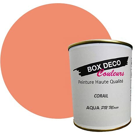 BOX DECO COULEURS Peinture meuble cuisine et salle de bain à base de laque polyuréthane mono-composante aspect satin Aqua PU MONO - 750 ml / 7.5m², Rose Corail