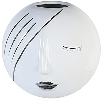 Casablanca modernes Design Vase „Face“, weiß/silberfarben, rund