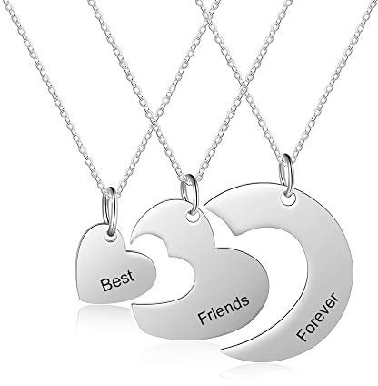 XiXi Personalisierte Freundschaftskette für 3 Mädchen Kette mit Gravur Herzkette Anhänger Partnerketten BFF Ketten für 3 Partner Geschenke für Geburtstag Weihnachten