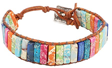 Emibele Lederarmband, Handgemacht Chakra Wrap Armband, Natürlicher Edelstein Böhmisches Armband, Schmuck Handgelenk Accessory für Damen Frauen & Mädchen – Bunt