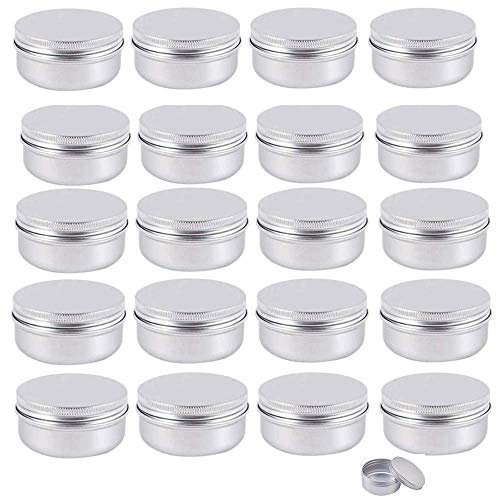 Bkrdty Tarros de Aluminio 20 Piezas Latas de Aluminio 30ml Recipiente Redondo de Aluminio con Tapa con Tornillo para Crema Viaje Bálsamos Labial Cosméticos Velas Loción
