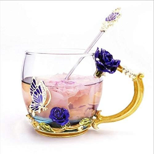 Simple Household Enamel Rose Tea Cup Crystal Glass Single Layer Heat-Resistant Glass Set Small Tea Bowl Handmade Tea Set Saucer