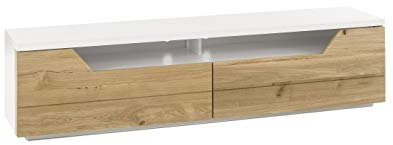 Möbel-Store24 TV-Schrank Lowboard Asteiche-massiv matt lackiert geölt weiß Holz 180 cm Fadorn M59173WA7