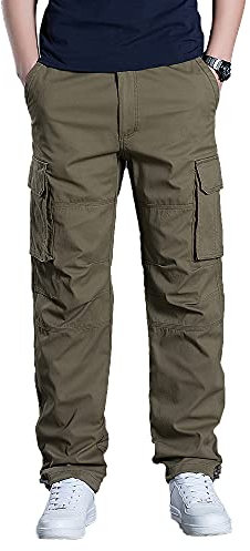 Olmecs Hommes Pantalons Elastique Coton Taille Plus Cargo Droite avec Poches Printemps/Automne Kaki 4XL