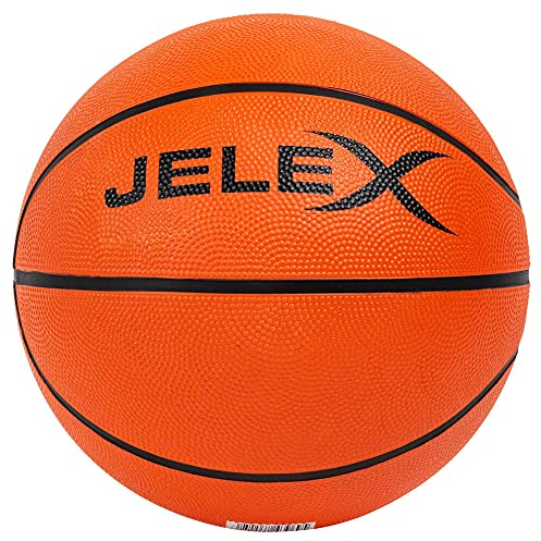 JELEX Sniper Basketball mit gedämpftem Gummi-Kern, hochwertiger Butylblase, Kieselstruktur-Optik für besseren Griff, im 8-Panel-Design. 600 g, Umfang: 80 cm, Indoor- Outdoor (Orange)