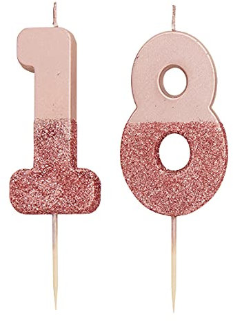 Talking Tables 18th Rose Gold Birthday Number Cake Candle Topper Dipped in Glitter