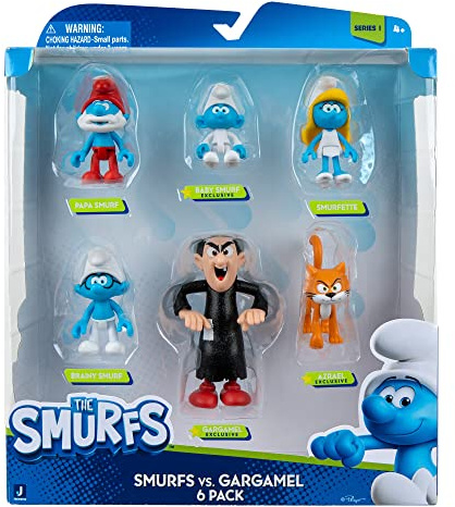 The Smurfs Pitufos VS GARGAMEL - Paquete múltiple de 6 Figuras - Cuenta con pitufeta de 2 Pulgadas, pitufo de papá, pitufo Cerebral, pitufo bebé, Azrael, gargamel de 3 Pulgadas - Detalles auténticos