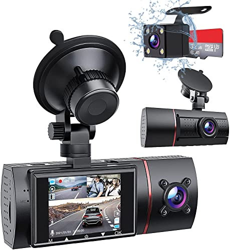LIDOFIGO Dashcam, 3 Channel Dash Cam Front Rear and Inside,1080P Dash Camera for Cars with IR Night Vision,170°Wide Angle,Loop Recording, WDR, Motion Detection, G-Sensor Parking Monitor