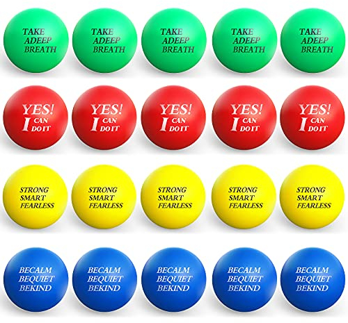 Kasyat 20 Pcs Motivational Stress Balls Bulk Colorful Stress Relief Balls with Inspirational Quotes Small Funny Foam Party Favors Gifts for Anger Fidget Relief Hand Exercise Motivating Supply