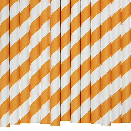 Pailles en Papier à Rayures Jaunes (10mm x 200mm) - Boîte de 200 - Certifiées FSC/Fabriquées à partir de matériaux sûrs pour les aliments/Sans PFAS/Produit biodegradable