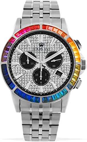 LOUIS XVI Majesté Iced Out 1121 - Ø43 mm - Herren Uhr - Wasserdicht - Mit Saphirglas - Armband Silber - Zifferblatt CZ-Diamanten - Schweizer Quarzwerk