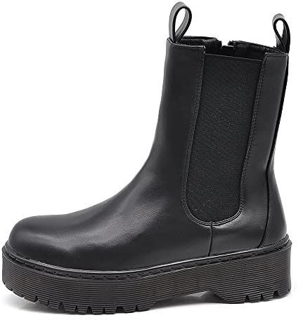 IF FASHION Stivali Stivaletti Anfibi Scarpe Chelsea da Donna Platform Elastico MT89-6 Nero N.39