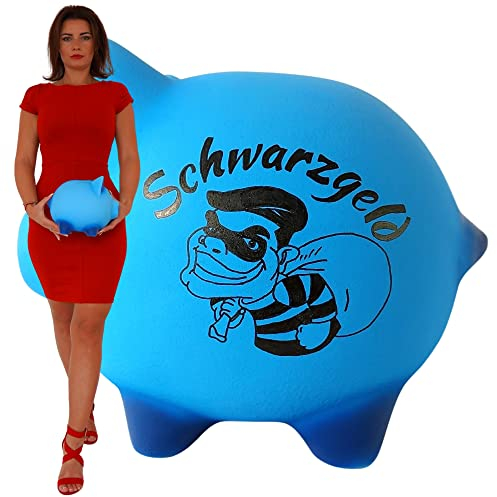 Sparschwein groß XXL aus Keramik Personalisierte mit Namen ohne öffnung für Mädchen und Jungen für Kinder und Erwachsene Kindersparschwein Spardose handgemalt (Blau)