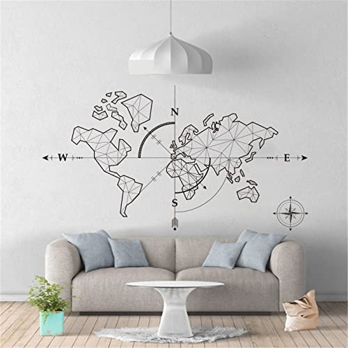 FGJFGGFR Weltkarte Globus Wandaufkleber Büro Klassenzimmer Weltkarte Globus Wandtattoo Vinyl Dekorativer Aufkleber,Schwarz,76X42CM
