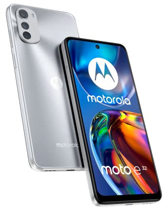 Motorola moto e32 (display Max Vision 6.5 90 Hz, tripla camera 16MP, batteria 5000 mAh, processore octa-core, Dual SIM, 4/64 GB espandibile, Android 11), Misty Silver