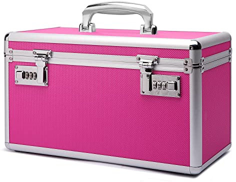 HEWEI WORKS Boîte verrouillable pour medicaments, 36.1x18.3x20.8cm, adapté à l'entreposage de Pharmacie et d'objets personnels importants, Contient un Pilulier en Plastique (large/rose)