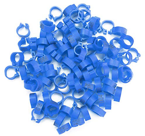 Cyrank 100 Stück/Beutel Taubenringe, 8 mm 001–100 nummerierte Kunststoff-Brieftauben-Vogel-Beinbänder(Blau)