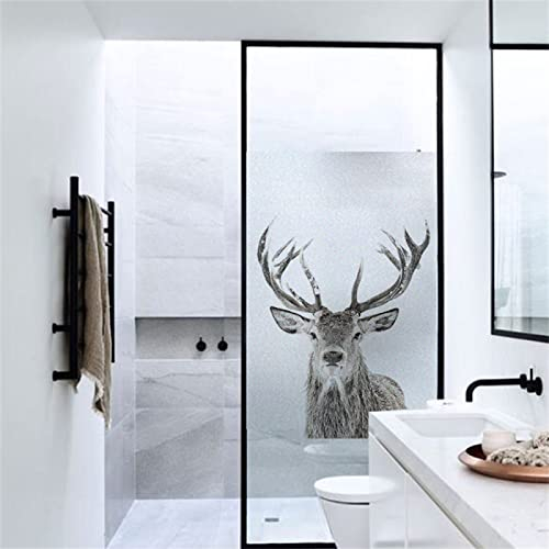 Milchglasfolie, Blickdicht Sichtschutzfolie, Fensterfolie Selbstklebend,UV Sonnenschutz Sichtschutz,zum Dekorieren von Küche, Wohnzimmer, Esszimmer usw - Tier Hirsch(44.5cmx300cm)