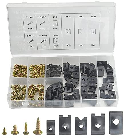 BGTXINGI 170pcs U-Clip Schraube Kit schwarz Auto U Mutter Clip mit verzinktem Pan Kreuz Schraube für Armaturenbrett Türverkleidung Innen