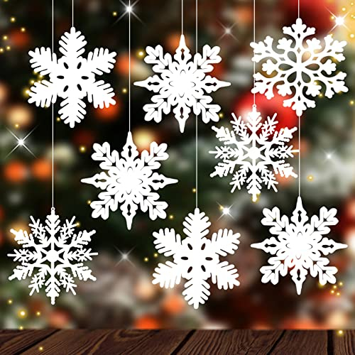 MIAHART 40 Unidades de Adornos de Copos de Nieve Blancos de Navidad de 4 Pulgadas, Adornos de Copos de Nieve con Purpurina de plástico Blanco para Decoraciones de árboles