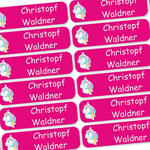 INDIGOS UG Namensaufkleber Kinder Schule - 35x10mm - Einhorn - Bekleidung - 120 Sticker für Wäscheetiketten - Kindergarten - Textiletiketten personalisiert - Aufkleber selbst gestalten