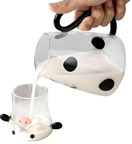 agua vidrio vaca - 210/550ML linda jarra té vidrio vaca hervidor leche jarra agua noche, para leche, jugo, agua caliente/fría, botellas agua decoración