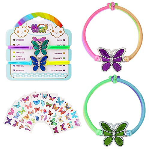 flintronic 2 Stück Schmetterling Armband, Stimmungsarmband mit Anhänger, Wechselt die Farbe, Kinderarmband in leuchtenden Regenbogenfarben, Kindergeburtstag Gastgeschenke, für Jungen & Mädchen