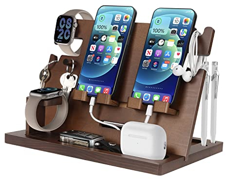 Geschenke für Männer Nachttisch Organizer Holz Telefon Dockingstation Geschenk Papa Geburtstagsgeschenk für Männer Handy-Dockingstation Holz Handy & Schlüssel Organizer Geschenk Mann Weihnachten