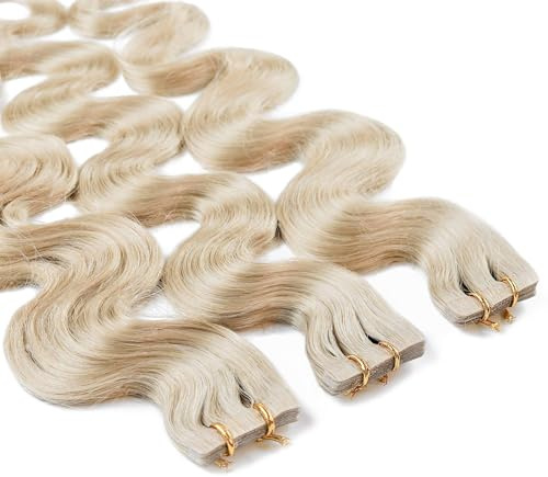 hair2heart Tape Extensions Echthaar Gewellt - 10 Tapes 2.5g 60cm 10/1 hell-lichtblond asch