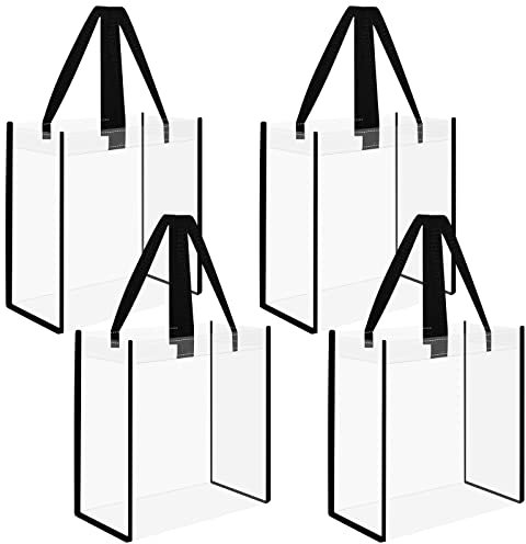Mototo Transparente Tragetasche, 4 Stück, transparente PVC-Schulter-Handtasche, Stadion-zugelassene Kunststoff-Tragetaschen für Arbeit, Strand, Sport, Spiel, Konzert, Einkaufen (30,5 x 30,5 x 15,2 cm)