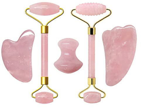 Natürlicher Gouache-Schaber Jade-Roller Rosenquarz-Massage-Rolle Gouache-Schaber Rosa Kristall-Gesichtsschaber Jade-Gesichtsrolle,Tippe A
