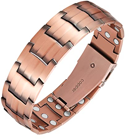 Jeracol 99,99 % massives Kupfer-Armband für Herren, 3 x ultrastarke Magnete (3500 Gauss), magnetische Armbänder, magnetisches Armband für Jahrestag, verstellbare Größe und Schmuck-Geschenkbox