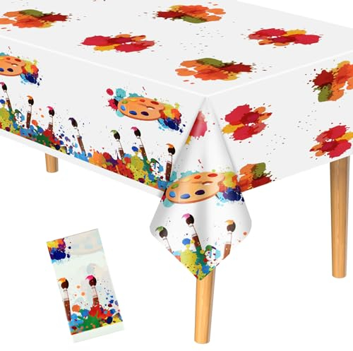 PLULON Art Paint-Tischdecke aus Kunststoff für Kinder, Künstler, Malerei, Spritzer, Tischdecke, Kunst-Motto-Geburtstagsparty, Esstisch-Abdeckung für Kindergeburtstag Babyparty Paint-Party-Dekorationen