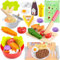 Atoylink Wooden Play Food Toys Kitchen Pretend Play Accessories Salad Toy Food Pasta Cutting Fruit Vegetable Role Play Toys Kitchen Take Apart Toys Wooden Toys Toddler Toys Gift for Boys Girls 3+