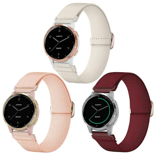 Issinlky élastique nylon bracelet pour Garmin Venu 2S/Venu 3S, Garmin Vivoactive 3S, Garmin Vivoactive 4S, 18mm tissé Bracelet pour Fossil Gen 5E 42 mm, Gen 6 42 mm, Fossile Q Venture Gen 3/Gen 4