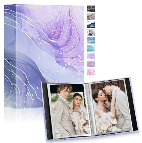 Lanpn Fotoalbum 10x15 cm 50 2 Packungen, Klein Mini Leder Hardcover Einstecken Einsteckalbum für Hochformat Fotos Bilder Violettes Gold