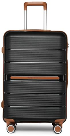 British Traveller Reisekoffer Mittelgroß Koffer Trolleys Mittelgroß Hartschalenkoffer 100% PP Handgepäck Koffer mit 8 Spinnerräder Rollkoffer 66 * 43.3 * 28.5cm Suitcase TSA-Schloss Schwarz