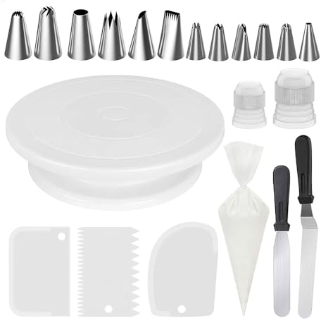 tooloflife Cake Decorations Supplies Set, 71 in 1 Cake Turntable Kits with 12 Piping Nozzles, 50 Cake Piping Bags, 3 Scrapers and 2 Spatulas for Professionals and Beginners