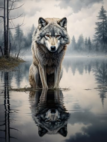 AMBATTERY Rug Making Kit For Adults Wild Wolf Animal Large Latch Hook Rug，Pre-Printed Pattern Canvas Rug Embroidery Crafts For Adults Handicrafts Diy Rug 31x45in