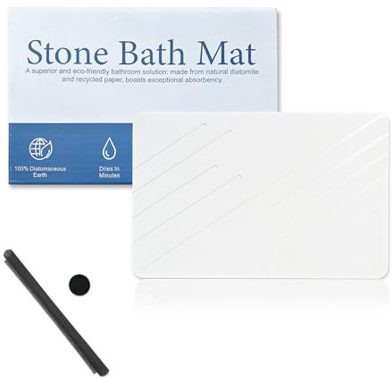 Marakruki Natürlich kieselgur Stein Badematte, Diatomite Stone Bath Mat, rutschfest Super Saugfähig Schnell Trocken Kieselgur Bad Matte (Naturweiß)
