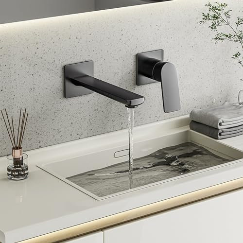 Rubinetto Bagno Lavabo a Parete Miscelatore a Muro Lavatoio Diviso con Maniglia Singola È Possibile Installare Vari Rubinetti per Lavabo,grigio