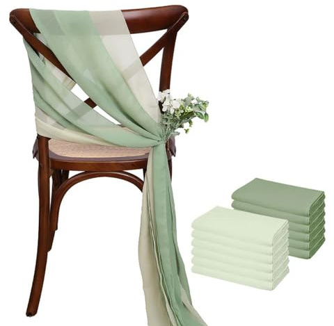HUSPOO 12 Stück 17 x 275 cm grüne Chiffon-Stuhlschärpen für Hochzeiten, Stuhlhussen, Band, Hochzeit, Party, Gang, Stuhldekoration